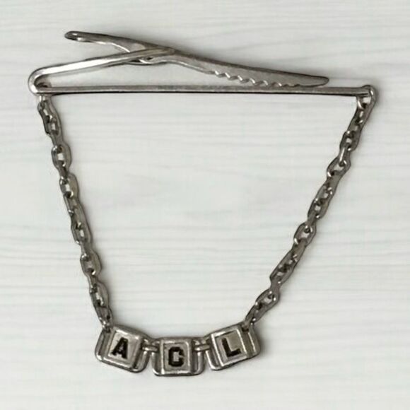Vintage Hickok Silver Tone Chain Tie Bar Crocodile Clip Initials ACL Repurposed - Picture 1 of 11